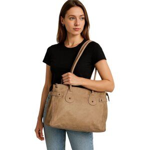 Jessica Simpson Vegan Leather Tote Shoulder Bag Handbag Brown Tan WOMEN'S WOMANS